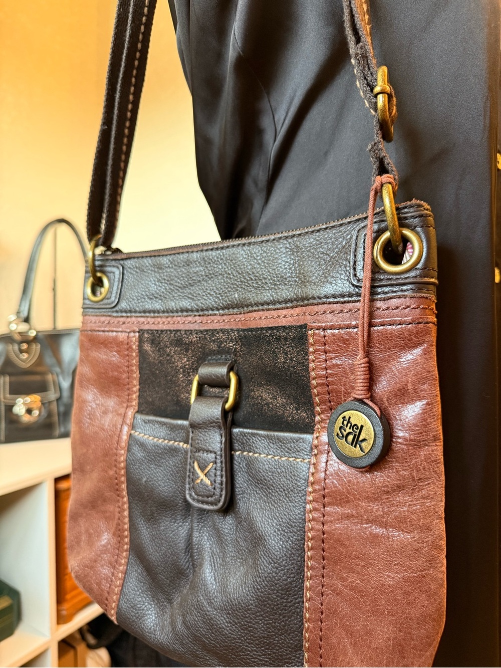 The Sak Brown and Dark Brown Leather Crossbody Bag